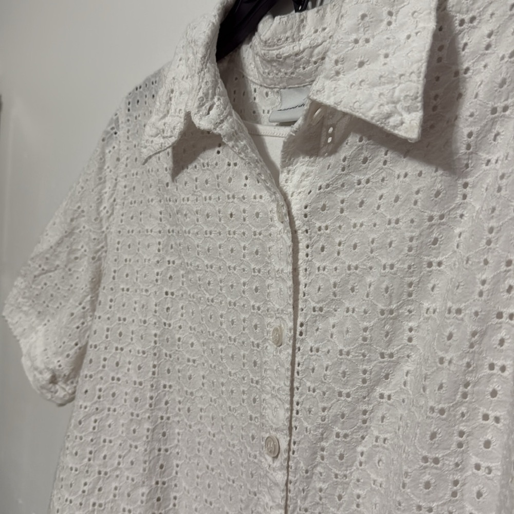 Alfred Dunner White Floral Eyelet Button Top size 16 - Picture 3 of 8